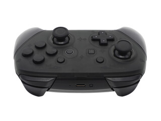 Close up, single black gamepad, joypad or joystick for gaming console or computer to control game or various electronic devices, isolated object on transparent background. © Prawit Samphonkrung