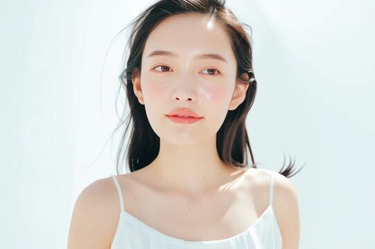 美容, 女性, スキンケア, 化粧品, ビューティー, 若い女性, 美肌, 日本人, アジア人, フェイシャル, メイク, 美容液, 保湿, クリーム, エイジングケア, 美容医療, エステ, 美容クリニック, 肌ケア, ナチュラルメイク, 透明感, ツヤ肌, モデル, 笑顔, ポートレート, クローズアップ, リラックス, 癒し, 健康的, 美白, コラーゲン, ヒアルロン酸, アンチエイジング