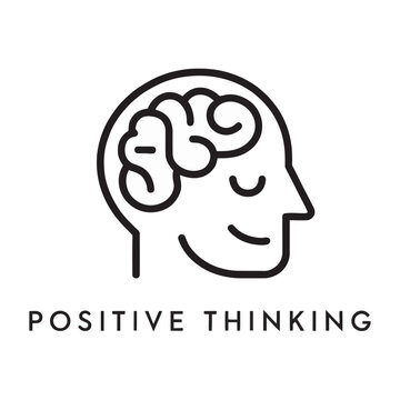 Vector of a smiling head with brain and positive thinking text