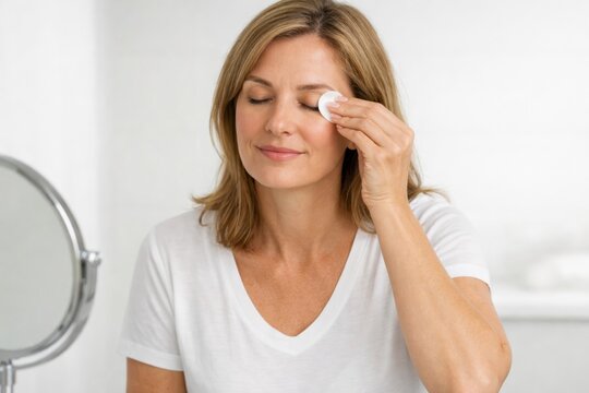 Eyelid cleansing wipe on lash line shows blepharitis hygiene eye care symptom relief and daily ocular self treatment concept for healthcare stock use