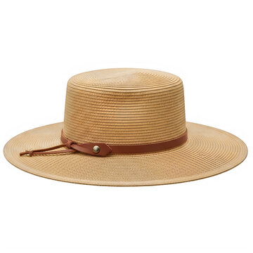 Straw fedora hat with wide brim on white background isolated on transparent background