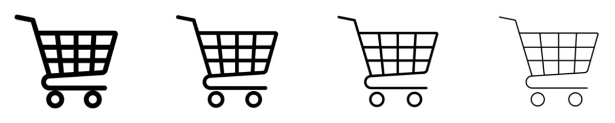 Set of linear shopping cart icons with different stroke weights. Minimalist symbols of online shopping, e-commerce, and retail. Vector illustration. © Viktoriia