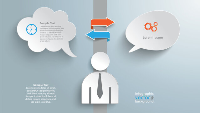 Business Communication Infographic with Speech Bubbles and Bidirectional Idea Exchange