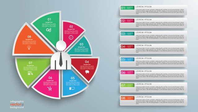 Business Process Infographic with 8 Steps Circular Workflow Diagram