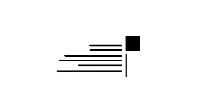 Abstract symbol of information flow and text formatting icon; vector graphic element in black showing text alignment and document layout