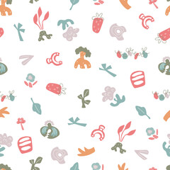 Obraz premium Seamless pattern with hand drawn geometry figure different form and sizes, children's aesthetic pattern with hand-drawn abstract shapes.Vector illustration. 