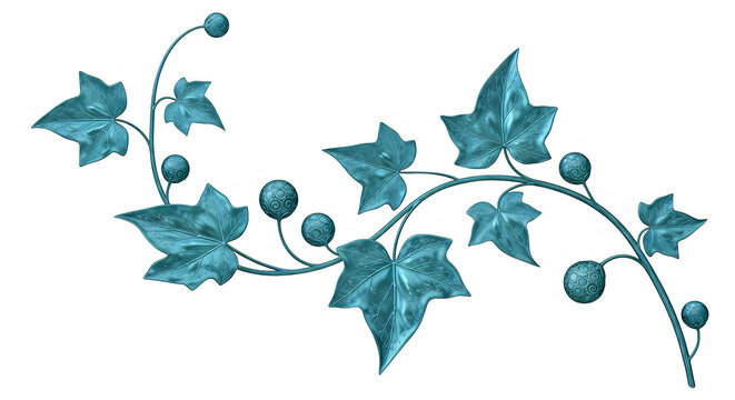 Delicate blue floral vine with small leaves and buds isolated on transparent background