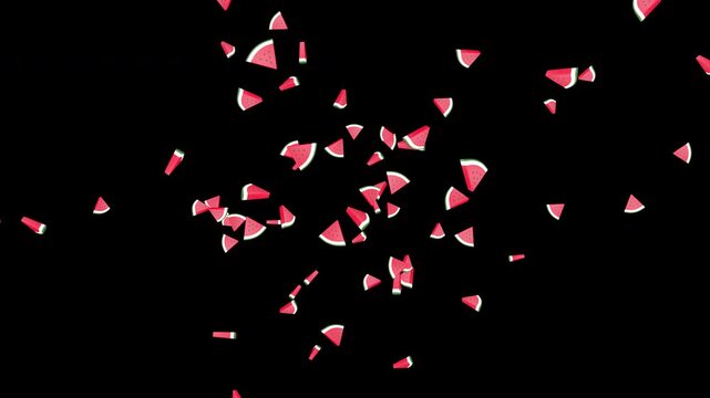 Falling Overlay 3D Watermelon Pieces Animation on Alpha Channel, Loop
