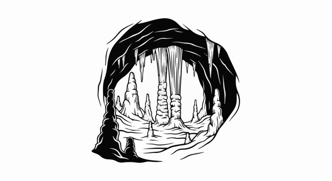 Underground cavern with stalactites, stalagmites and rock formations