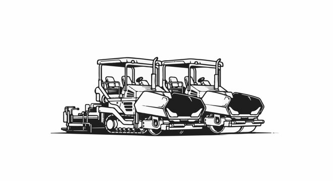 Two heavy-duty road rollers side-by-side in a line drawing