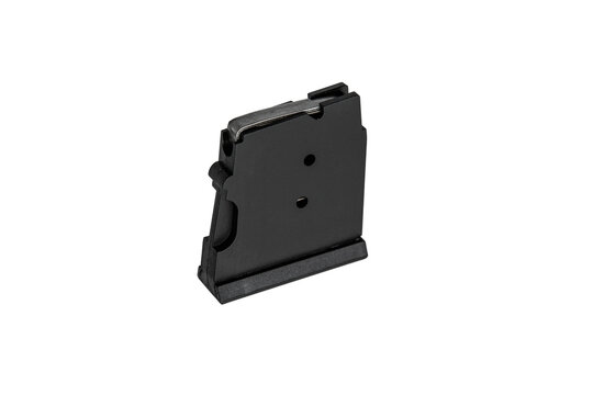Black plastic detachable magazine for a rimfire rifle isolated on a white back