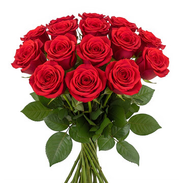 Beautiful bouquet of red roses wrapped in green paper isolated on transparent background