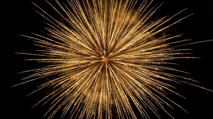 Naklejka premium Dynamic radiant spark flutter on black concept. A vibrant explosion of golden fireworks against a dark sky.