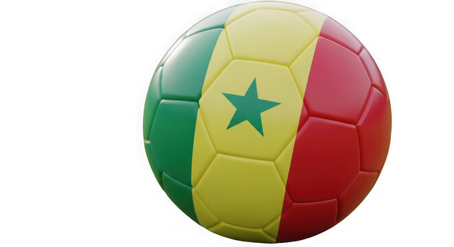 A soccer ball featuring the national flag of senegal with its green, yellow, and red colors isolated on transparent background