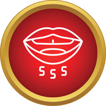 Speaking mouth producing sss sound on a red round button