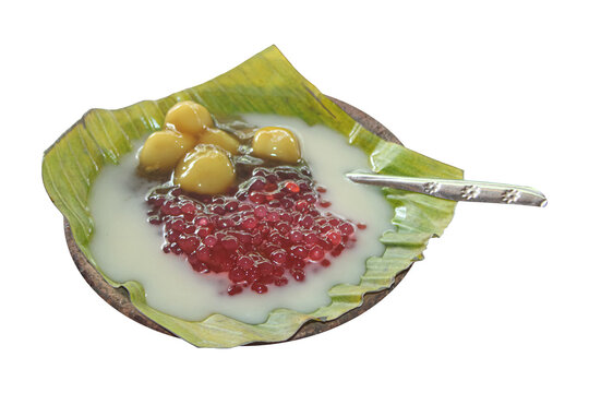 Traditional Indonesian Sweet Porridge Dessert Served on Banana Leaf