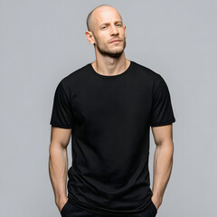 Obraz premium Professional Men's Plain black Tee Mockup – Front View 