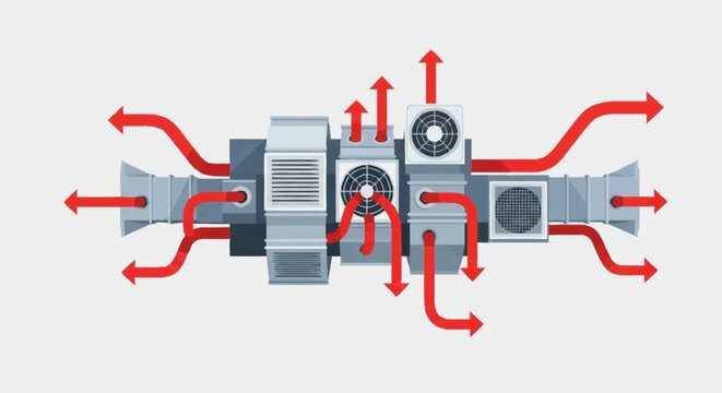 Mechanical system with red arrows diagram.