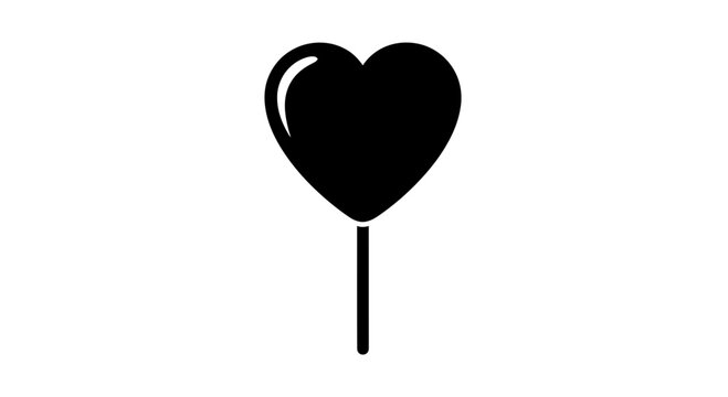 Black Heart Shaped Lollipop Silhouette.