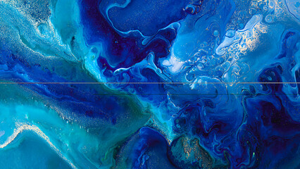 Obraz premium A fluid abstract that captures the swirling depths of the ocean. A blend of navy, royal blue, teal, turquoise, and aquamarine accented by subtle seafoam greens creates an organic, swirling pattern.