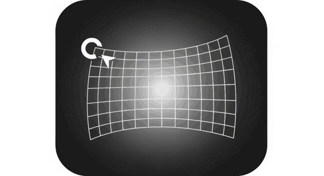 Distorted perspective grid illustration on dark gradient background; visual deformation effect; abstract design element; modern graphic distortion