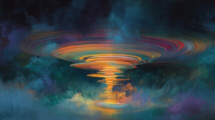 Obraz premium Rainbow colored vortex tornado swirling against a dark, textured background. Colorful, swirling tornado vortex with color palette spectrum rainbow gradient