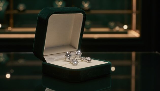 Open velvet jewelry box showcasing sparkling diamond rings, a symbol of luxury and enduring love