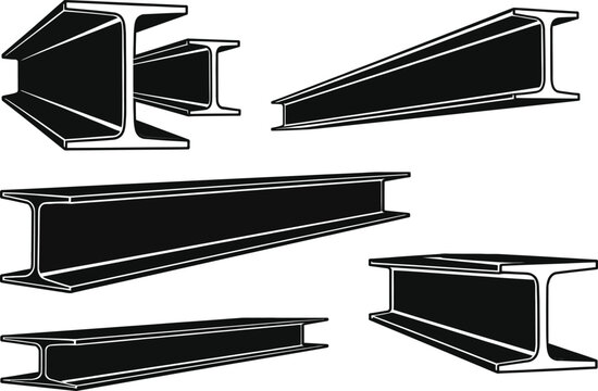 Steel beam flat icons. set of different construction metal girders. i-beam profile materials illustration