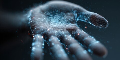 Obraz premium Futuristic biometric hand scan with digital fingerprint projection