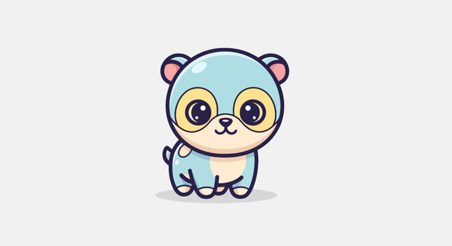Cute blue cartoon bear cub with big golden eyes and dark outlines in a clean charming vector style; perfect for kids' illustrations and designs