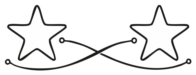 Obraz premium Two Star Outline Embellishment Intertwined with Decorative Curves, Line Art Graphic Element