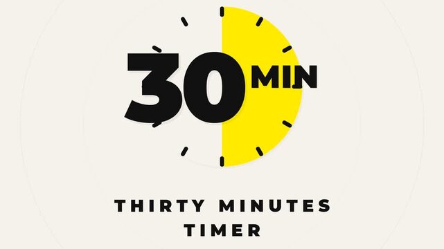 Professional thirty minute digital timer countdown graphic for fitness study and kitchen use on white background