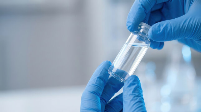 Medical vaccine vial syringe injection healthcare laboratory gloved hand medicine pharmaceutical medical staff holding vaccine vial for syringe injection laboratory healthcare research concept