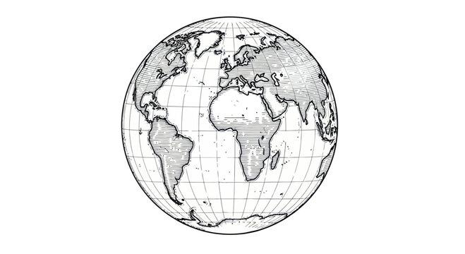 Hand-drawn sketch of planet Earth, globe, world map, continents, global illustration