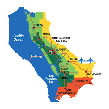 San Francisco Bay Area Map with Counties and Highways
