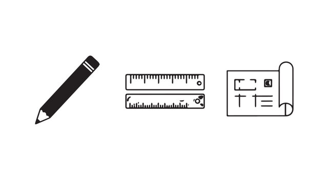 Stationery and drawing tools on white background