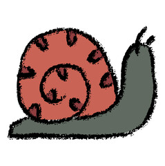 Slow snail shell, hand drawn crayon wax style, slow progress and patience doodle element, garden gastropod mollusk, rough texture wildlife nature icon © Ydzv Dsgn