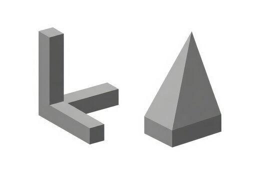 3d illustration of geometric shapes, an l shape and a pyramid