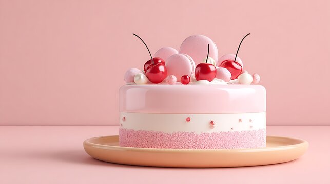 Pastel pink and white Korean-style cake, artistic minimal composition, perfect for poster or love theme
