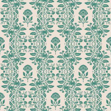 Vertical Cream Damask Jade Vines