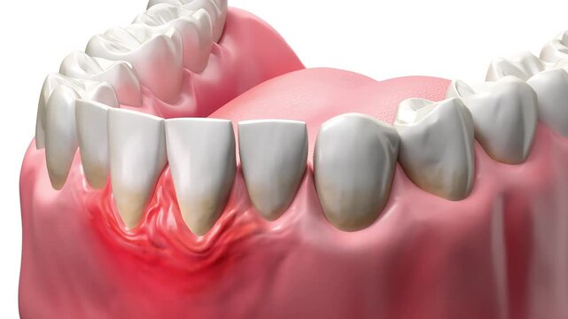 3d animation of teeth and oral health showing gum disease and inflammation.
