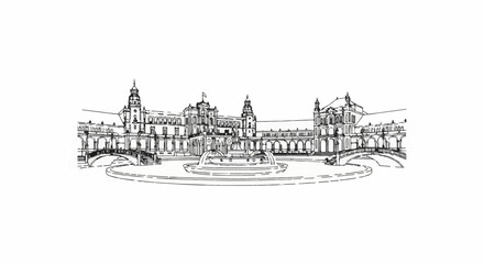 Fototapeta premium Ornate building with central fountain and arched bridges