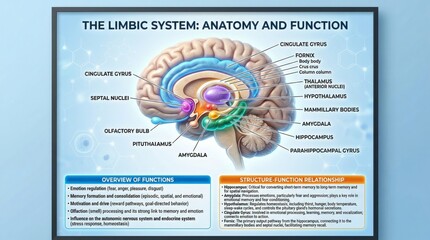 Obraz premium Detailed Anatomy of the Limbic System with Functions Overview and Brain Structure Insights