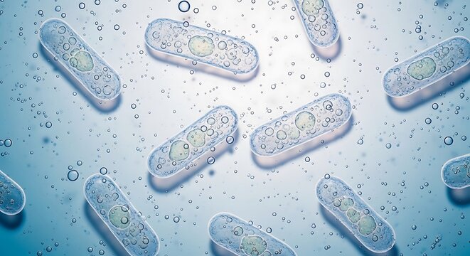 Microscopic view of rod-shaped bacteria with internal structures