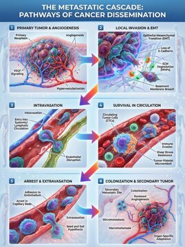 Detailed Diagram of Metastatic Cascade Illustrating Pathways of Cancer Dissemination and Tumor Progression