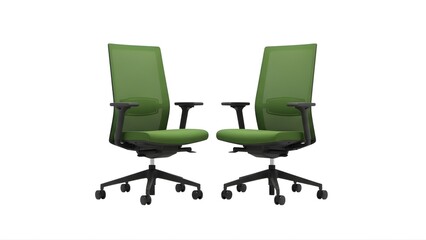 Fototapeta premium Two green office chairs with black frames on transparent background