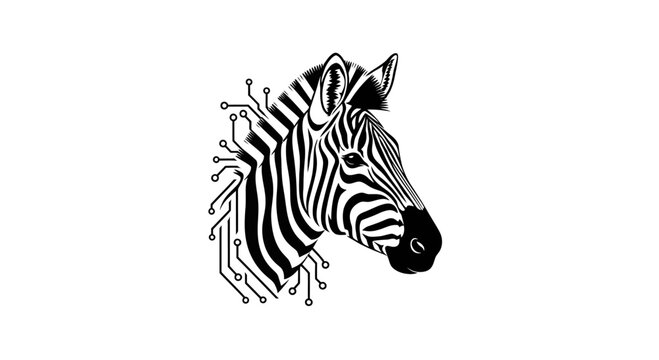 Black and white illustration of zebra head.