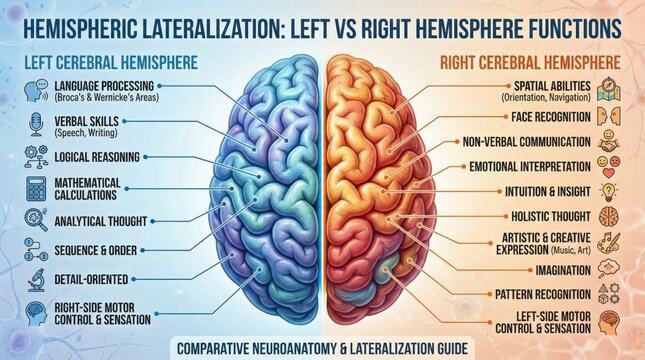 Hemispheric Lateralization: Functions of Left and Right Brain Explained Through Neuroanatomy and Cognitive Processes