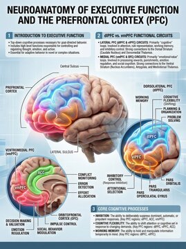 Neuroanatomy of Executive Function and the Prefrontal Cortex Illustrated with Colorful Brain Circuit Diagrams for Educational Use