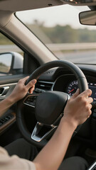 Naklejka premium Driver's Hands on Car Steering Wheel